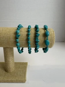 Lot Of 4 Turquoise Beaded Stretch Bracelets Boho Southwest Classic Unbranded - Picture 1 of 7