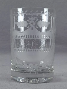 Bohemian Engraved Floral Shield & LSK Monogrammed Flint Tumbler C.1810-1830 - Picture 1 of 10