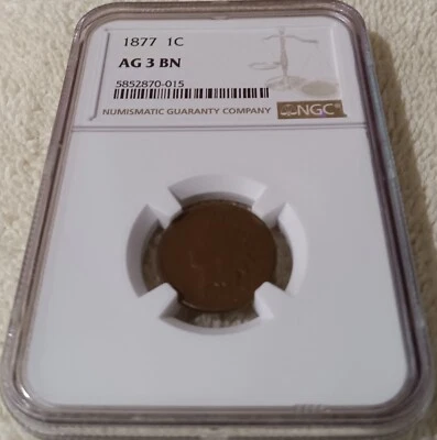 1877 Indian Head cent, NGC About Good, AG3 - strong reverse, brown w/ toning - Image 1 of 4