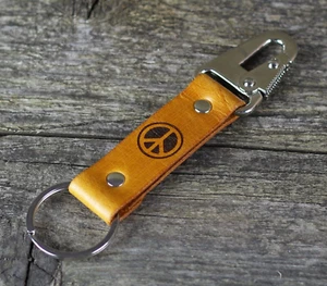 Peace sign - leather key chain, Hippie key fob, Make love not war. - Picture 1 of 5