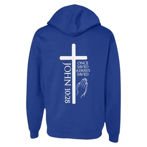 John 10:28 Blue Religious Apparel Jesus Hoodie Christian Clothing Unisex - Picture 1 of 3