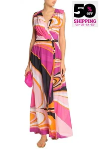 PVP €1118 EMILIO PUCCI Jersey Maxi Vestido de Playa Envolvente IT44 US8 L Rosa Cinturón Corbata - Imagen 1 de 6