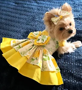 DOG HARNESS DRESS   YELLOW  FLORIA  / MATCHING HAIR BOW    FREE SHIPPING - Picture 1 of 3