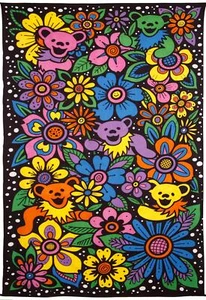 3D Grateful Dead Dancing Flower Bears Tapestry Retro Hippie 1960s Sunshine Joy - Picture 1 of 6