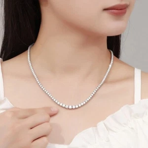 Moissanite Women Tennis Necklace Choker Mother's Day Gift 18K White Gold Plated - Picture 1 of 14