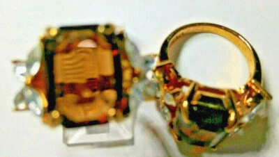 Anillo Joan Rivers Circonita cúbica Topacio Cristal Cojín Oro Amarillo Caja Joya Fina Talla 5 NUEVO Foto 1 de 4