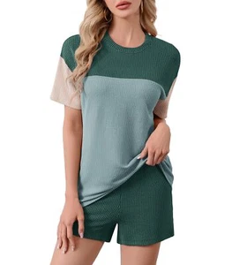 Summer 2 Piece Outfits for Women Lounge Matching Set Short Sleeve Top and Sho... - Picture 1 of 7