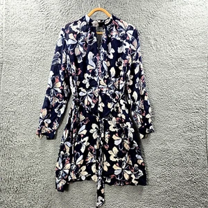 Witchery Womens A-line Dress Size 10 Navy Blue Pink Floral Sheer Long Sleeve - Picture 1 of 14