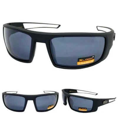 Men MOTORCYCLE Riding Biker Wrap Around Sporty SUN GLASSES Black Frame Dark Lens - Image 1 of 4