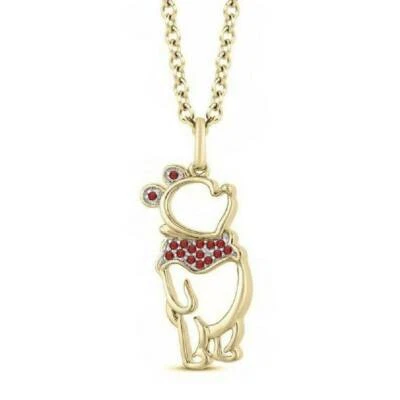0.10CT Collana con ciondolo a forma di orsetto con granato rosso a taglio... - Immagine 1 di 3