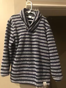 Boys Gap Shawl Neck Striped Navy Marled Gray Sweater Sz 8 $39 - Picture 1 of 7