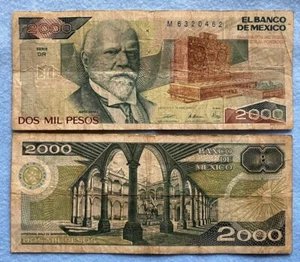 ONE CIRCULATED Mexico Banknote 2000 Pesos Paper Money Mexican bills 2 Mil Pesos - Picture 1 of 1