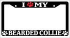 Black License Plate Frame I Heart My Bearded Collie (Paw) Auto Accessory 283