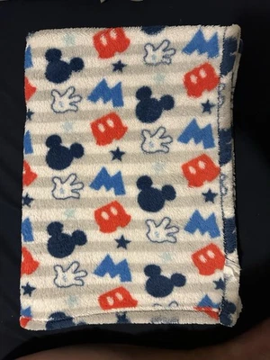 Manta de bebé gris Mickey Mouse Disney 40”x30” orejas de mano blanco azul rojo Foto 1 de 4
