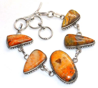 Classy Bumble Bee Jasper 925 Silver Plated Bracelet 8" Modern Gifts GW - Image 1 of 3