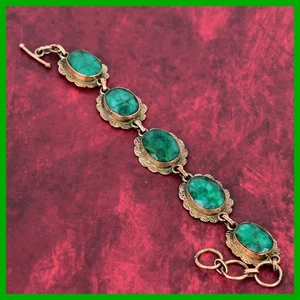Daughters Day Deal Copper Oval Zambian Emrald Gemstone Chain Bracelet Jewelry - Picture 1 of 11