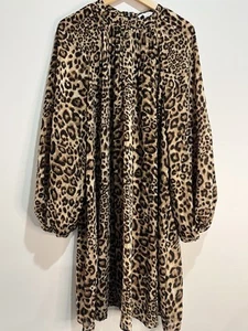 WITCHERY Animal Print shift Dress 16 Puff Sleeve High Neck. #011TW - Picture 1 of 10