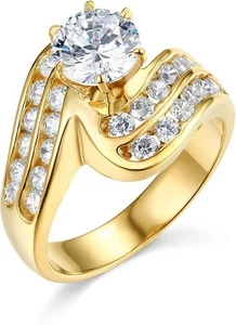 4 Ct Round Cut Real 14K Yellow Gold Engagement Wedding Promise Twisted Ring - Picture 1 of 3