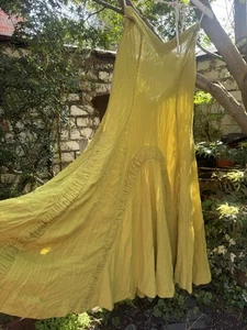 Free People April Green Yellow Cotton Flared Backless Midi Maxi Dress BNWT S 10 - Picture 1 of 23