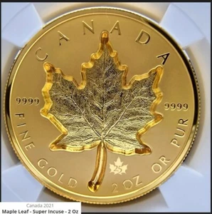 2021 Canada 2 oz Pure Gold Coin - Super Incuse Gold Maple Leaf Coin NGC PF70 - Picture 1 of 5