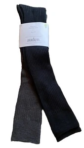 Auden Socks Knee High 2 Pairs Women's Size 4-10 Ribbed Knit Black & Gray - Picture 1 of 6