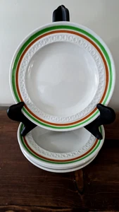 4 VINTAGE SHENANGO CHINA AR-33 USA RED GREEN STRIPED PLATE 7 1/4” DIAMETER - Picture 1 of 8