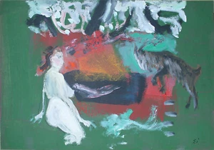 IOAN SBARCIU - Akt mit Steinbock. Acryl auf Karton, handsigniert. - Picture 1 of 4