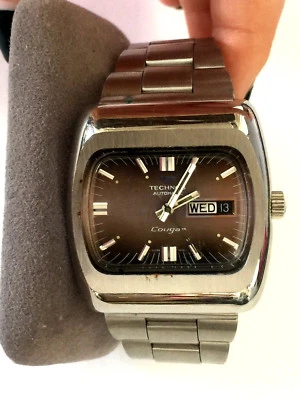 VINTAGE TECHNOS 2789 AUTOMATIC COUGAR DAY DATE SWISS MADE MENS WATCH RUNNING! - Image 1 of 4