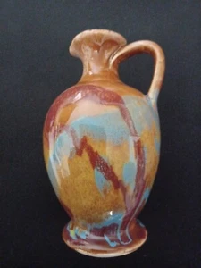 Beautifully Mottled Orange Ceramic Glazed Vase Pitcher Style Crazing Fall Colors - Picture 1 of 8