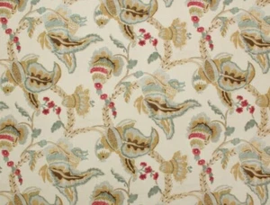 Travers Yorshire blue/brown/red and green traditional floral print fabric 118cms - Picture 1 of 2
