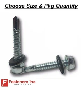 Hex Rubber Neoprene Washer Head Self Drilling Screws Roofing Siding Zinc Plated - Picture 1 of 2