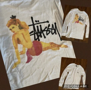 T-shirt Stussy Pin Up stile ragazza taglia piccola unisex uomo donna bianca manica lunga - Foto 1 di 10