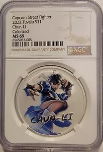 2022 Tuvalu 1 Troy Oz SILVER 9999 Street Fighter's Chun Li NGC MS69 Capcom top - Picture 1 of 1