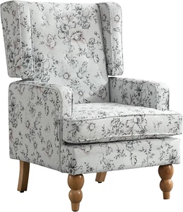 Floral Accent Chair, High Back Living Room Chairs, Upholstered Wingback Modern B - Picture 1 of 5