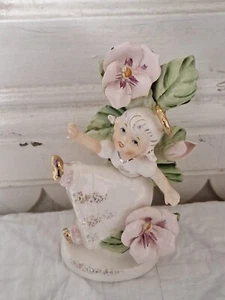 Vintage Geo Z Lefton February Birthday Girl Angel w/ Pink Flowers Figurine 985 - Picture 1 of 9