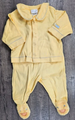 Baby Girl Boy Clothes Vintage Carter's 0-3 Month 2pc Yellow Duck Footed Outfit - Image 1 of 3