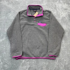 Patagonia Sweater Womens Extra Large Gray Pink Synchilla Mock Snap T Hiking New - Picture 1 of 6
