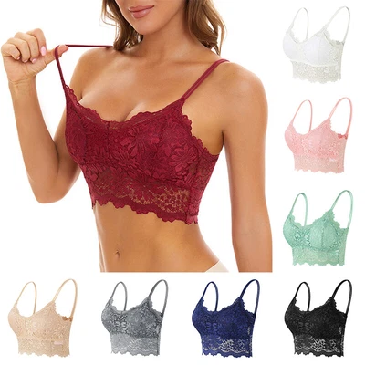 Sexy Women Lace V Neck Padded Lingerie Underwear Bralette Bra Crop Top Cami Tan↷ - Image 1 of 4