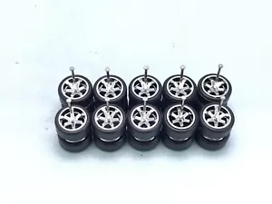 RL45 -Lot 5 Set Hotwheels 1/64 TE37 Chrome 10mm Short Rubber Wheels Real Riders - Picture 1 of 4