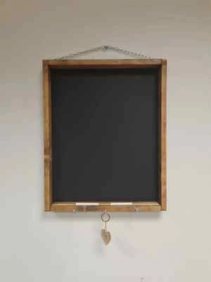 WALL HANGING WOODEN FRAMED CHALKBOARD BLACKBOARD shelf hooks 2 free chalk sticks - Image 1 of 4