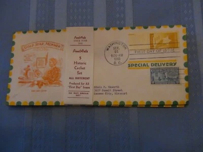 US # 969 Gold Star Moms 3 C Set Of 5 Pent Arts Cachet Spec Del FDC W/Label  #10  - Image 1 of 4