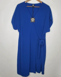 Bobeau Womens Blue Short Sleeve Wrap Dress Size 1X V Neck Stretch Career Office - Picture 1 of 11