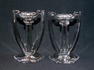 Krystol Chippendale Crystal Glass Mini Tapered Candle Holders Set of 2 - Picture 1 of 7