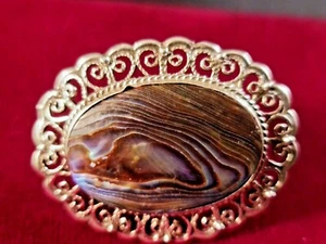 Sterling Silver Paua Shell Oval Brooch/ Pin Scroll Design 1940's Vintage Gift - Picture 1 of 7
