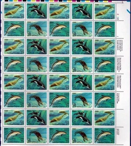 US Stamp - 1990 Sea Creatures - 40 Stamp Sheet - Scott #2508-11 - Picture 1 of 1