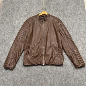 International concepts Jacket Mens M Brown Fullzip Leather Indonesia Button - Picture 1 of 10