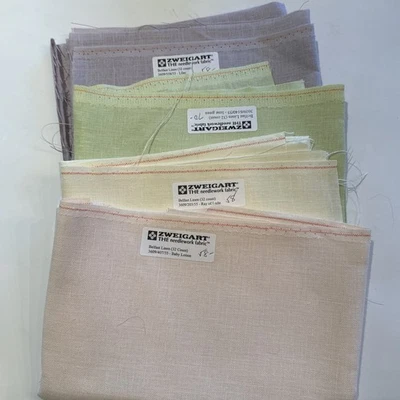 Zweigart Belfast Linen Lot Of 4 Quarters #32:Lilac-Baby Lotion-Lime-Ray Of Light - Image 1 of 4