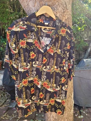 Hawaiian Tiki Themed Print Shirt, Point Zero, Large - Image 1 of 3