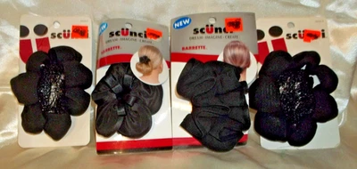 Lote Retro de 4 Correas Lazos para Cabello SCUNCI 3 Diseños Todo Negro 17926-A 2003-4 Foto 1 de 4