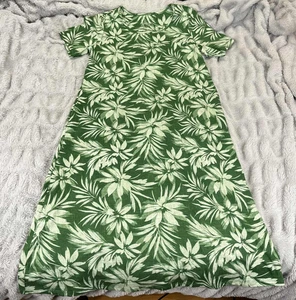 Denim & Company Dress Women M Green White Floral Print Short Sleeve Pullover - Picture 1 of 4